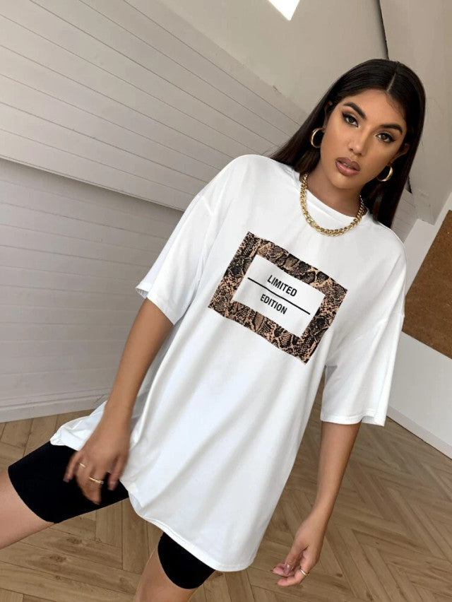 Fifth Avenue DIFT491 Boyfriend Oversized Fit  Limited Edition Printed Womens T-Shirt - White