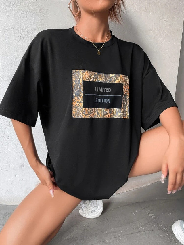 Fifth Avenue DIFT491 Boyfriend Oversized Fit  Limited Edition Printed Womens T-Shirt - Black