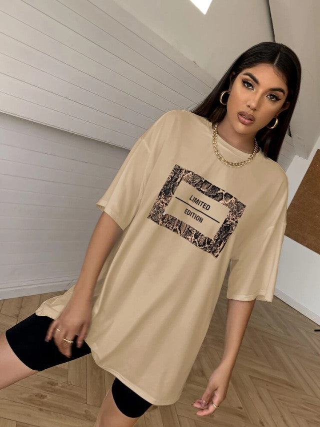 Fifth Avenue DIFT491 Boyfriend Oversized Fit  Limited Edition Printed Womens T-Shirt - Cream