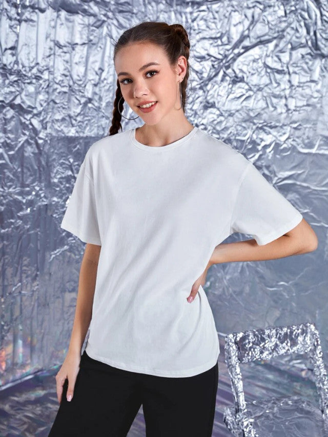 Fifth Avenue DIFT456 Boyfriend Oversized Fit  Working On Myself  Printed Womens T-Shirt White