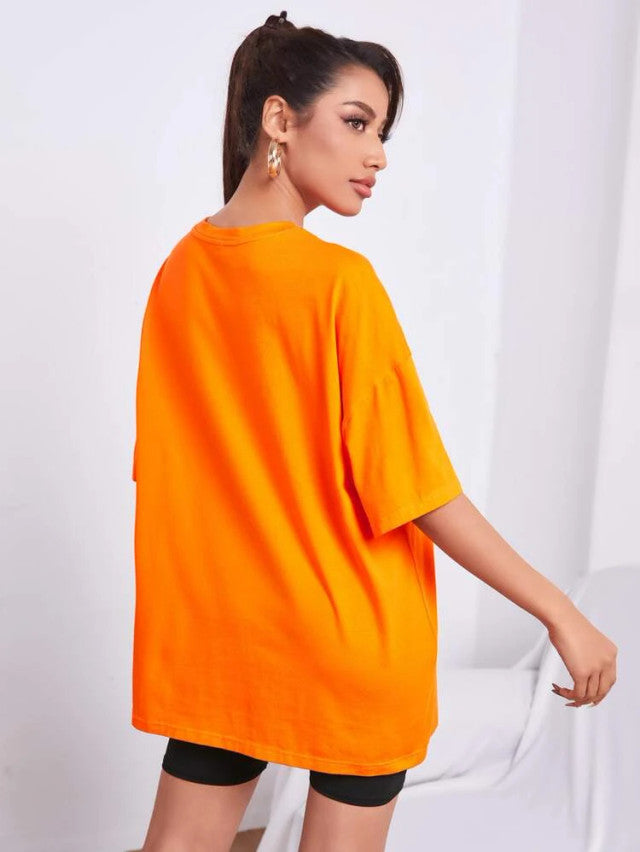 Fifth Avenue DIFT529 Boyfriend Oversized Fit News Printed Womens T-Shirt Orange