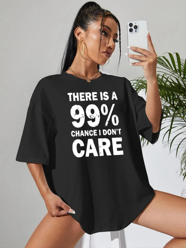 Fifth Avenue DIFT517 Boyfriend Oversized Fit Don't Care Printed Womens T-Shirt Black