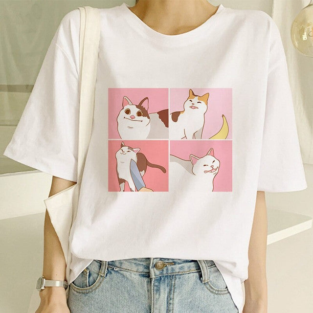 Fifth Avenue DIFT460 Boyfriend Oversized Fit Bear Printed Womens T-Shirt - White