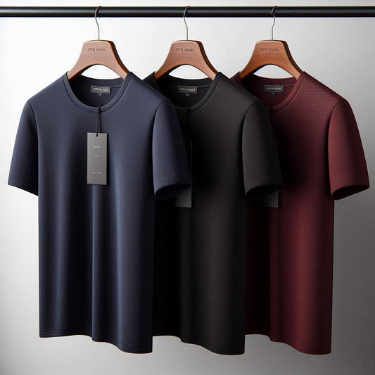 Fifth Avenue Pack of 3 Mens Plain Black Maroon Navy Blue T-Shirts FAMTSB42