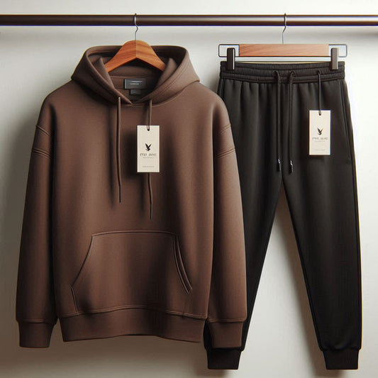 Mens Hoodie and Pants Plain Co Ord Set by Fifth Avenue FAMHOOPS1 - Brown Black