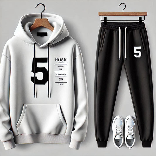 Mens Hoodie and Pants Printed Co Ord Set by Fifth Avenue FAMHOOPRPS43 - White Black