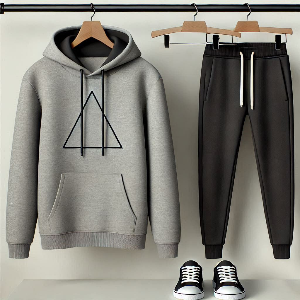 Mens Hoodie and Pants Printed Co Ord Set by Fifth Avenue FAMHOOPRPS29 - Grey Black