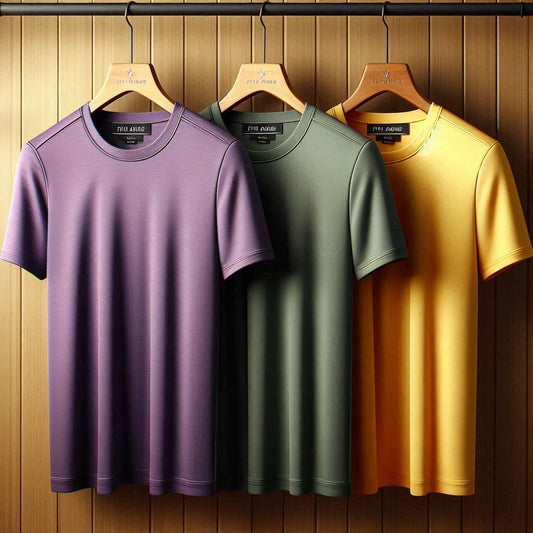 Fifth Avenue Pack of 3 Mens Plain Yellow Purple Green T-Shirts FAMTSB15