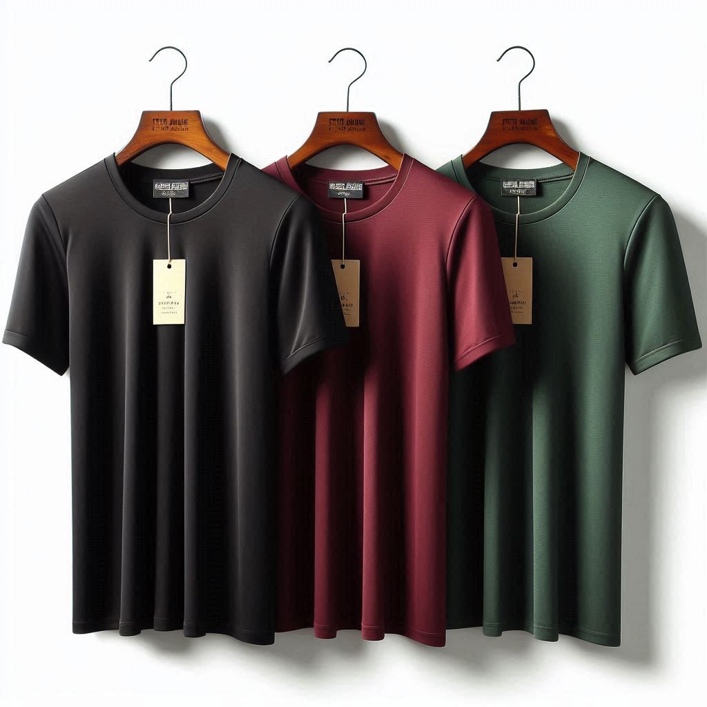 Fifth Avenue Pack of 3 Mens Plain Green Black Maroon T-Shirts FAMTSB16