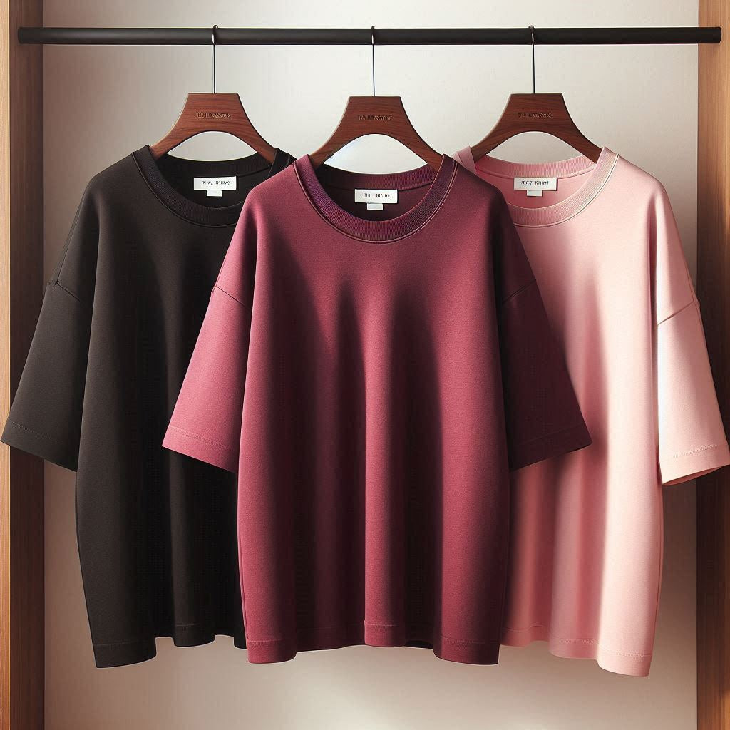 Fifth Avenue Pack of 3 Womens Plain Drop Shoulder Oversized Maroon Pink Black T-Shirts FAWNDSO3