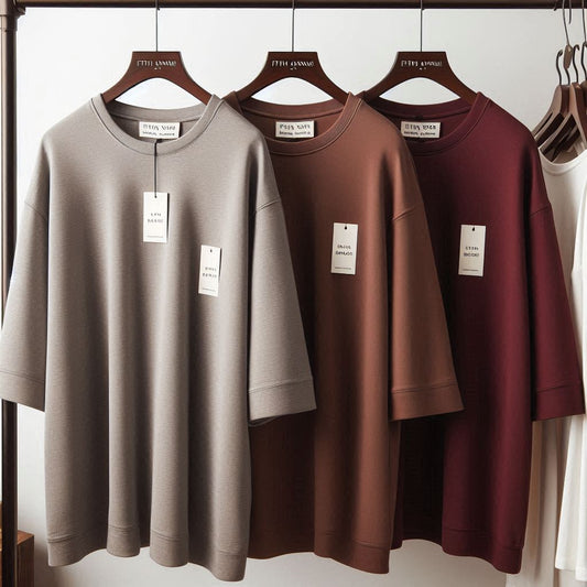 Fifth Avenue Pack of 3 Mens Plain Drop Shoulder Oversized Grey Maroon Brown T-Shirts FAMTSB31