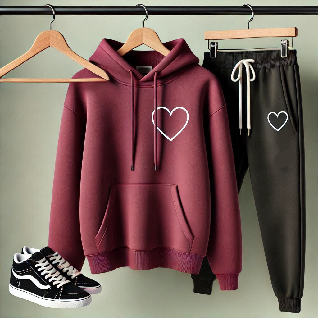 Fifth Avenue Womens Printed Hoodie and Pants Set FAWPRIHPS12 - Maroon Black