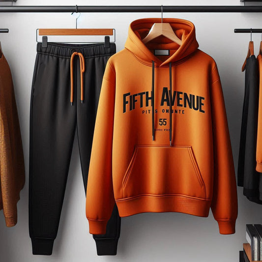 Mens Hoodie and Pants Printed Co Ord Set by Fifth Avenue FAMHOOPRPS40 - Orange Black